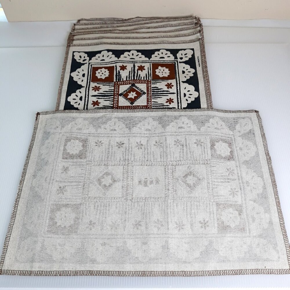 Linen Placemats Hand Printed Made in Fiji French Polynesian Tiki Ethnic (8) - Picture 5 of 9